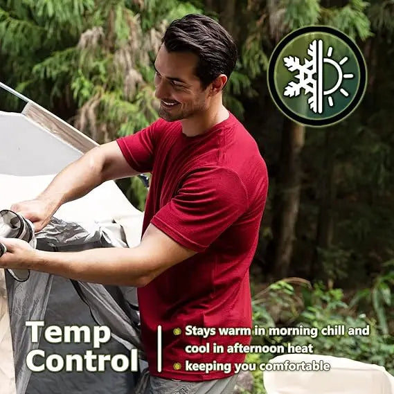 100% Merino Wool T Shirt for Men Short Sleeve Tee 170GSM Men Wool Base Layer Quick Dry Anti-Odor for Travel Hiking USA Size