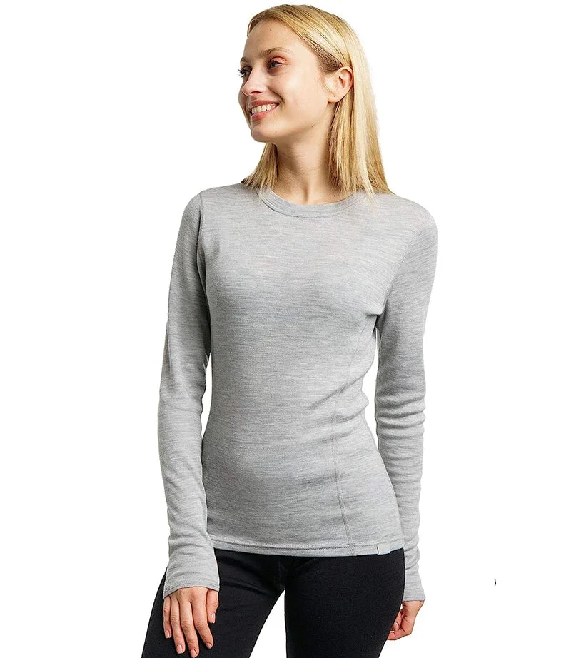 100% Merino Wool Base Layer Tops Womens 16.5Micro Merino Wool Thermal Underwear Long Sleeve Shirts Hiking Wicking Anti-Odor 180G
