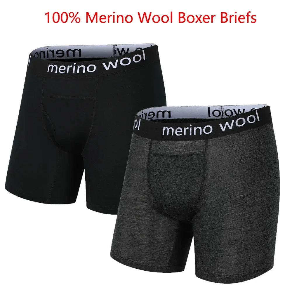 Mens 100% Merino Wool Boxer Briefs Merino Wool Underwear Base Layer Man Merino Boxer Wicking Soft Comfy Breathable Moisture