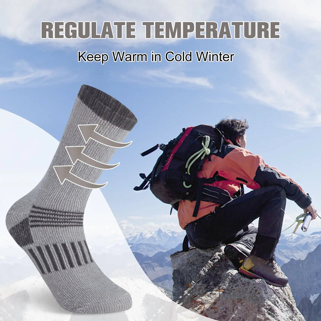 3 Pairs 80% Merino Wool Skiing Socks for Men Women Winter Warm Thermal Hiking Boot Cushion Crew Socks