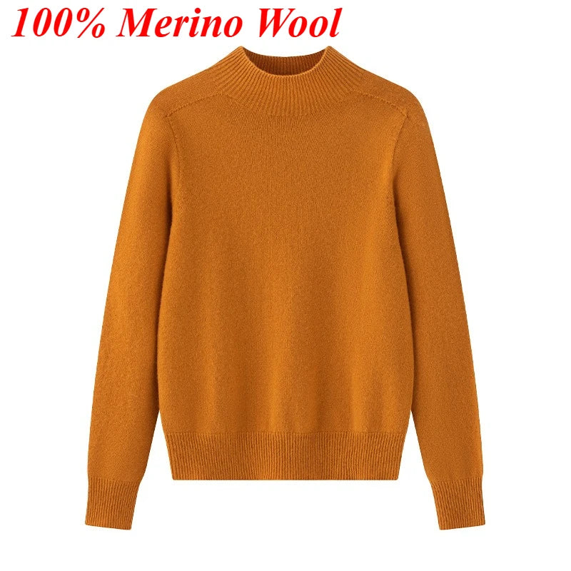 Women's 100% Merino Wool Crew Neck Base Layer Sweater Winter Thermal Classic Knit Wool Sweater Women Pullovers