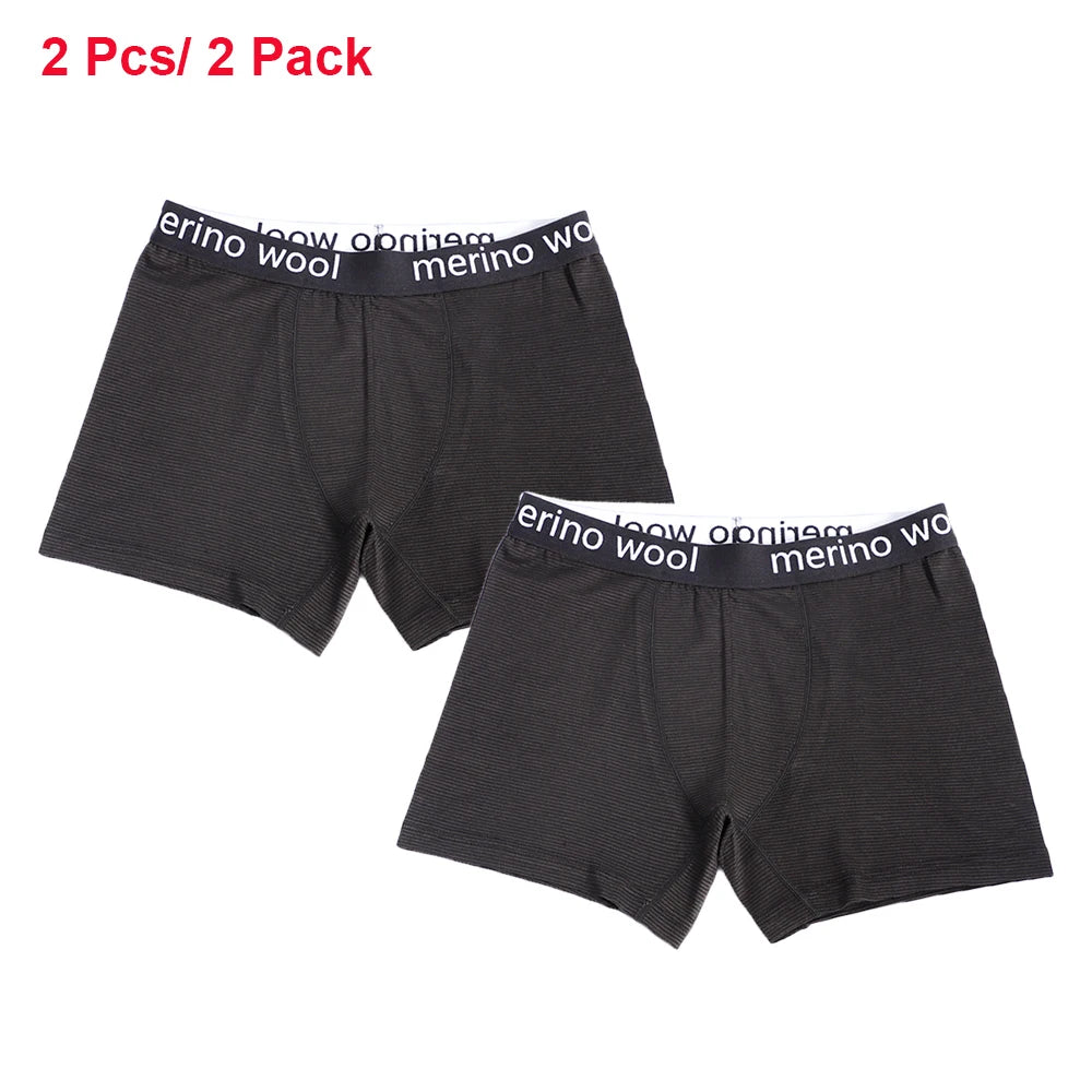 2 Packs Merino Wool Boxer Briefs Men Wool Blend Underwear Boys Shorts Everyday Breathable Anti-Odor Sports Fitness Boxershorts