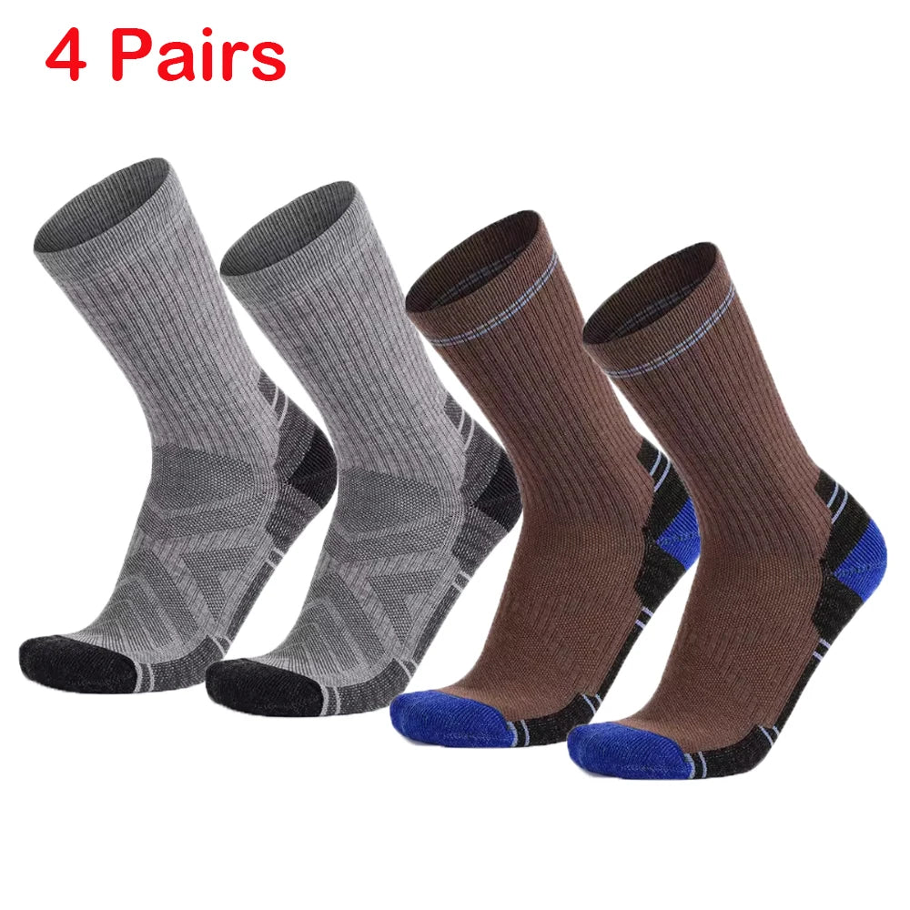 4 Pairs Merino Wool Hiking Crew Socks for Men Women Soft Lightweight Merino Wool Sports Socks Cushioned Anti-Blister Breathable