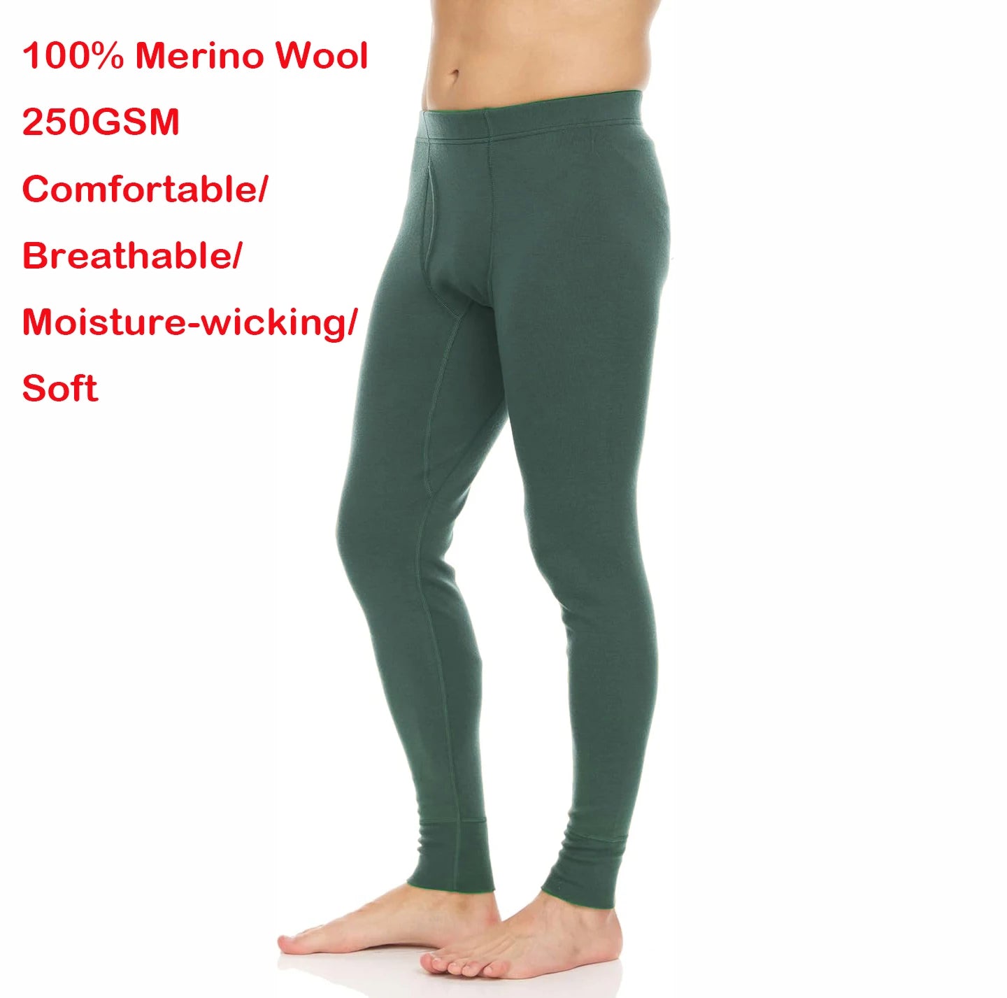 250G 100% Merino Wool Bottoms Mens Base Layer Pants Merino Wool Thermal Underwear Pants Soft Long Johns for Hunting Hiking