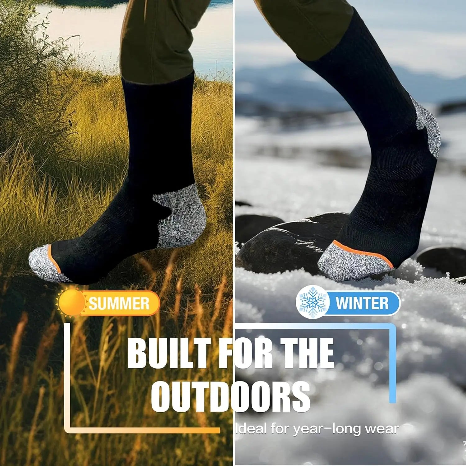 Men's Merino Wool Crew Work Socks Moisture Wicking Athletic Wool Socks for Hiking Sports Running 3 Pairs