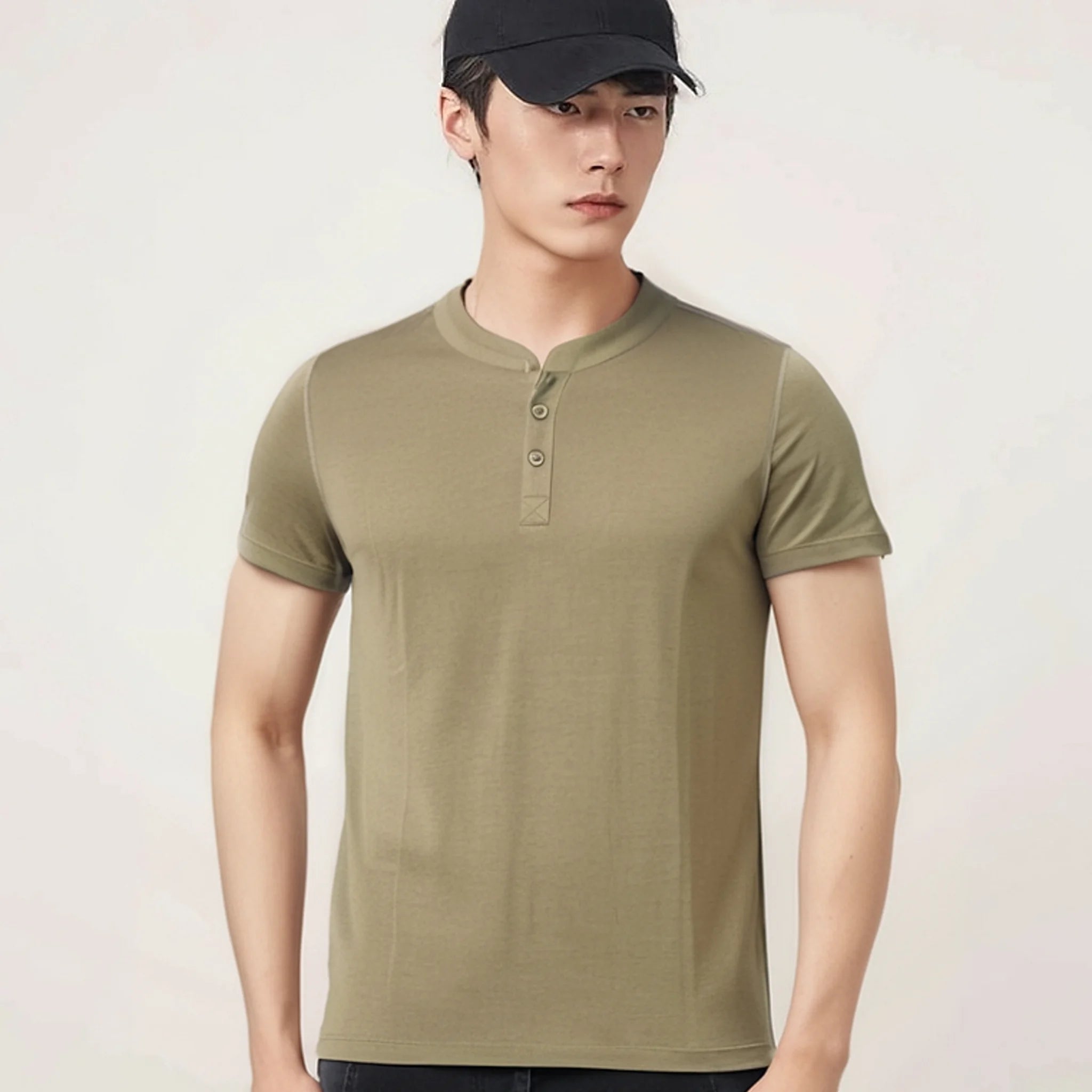 100% Merino Wool Henley T-Shirts Men Merino Short Sleeve Shirts Sports Running Everyday Tee Top Wicking Breathable Anti-Odor