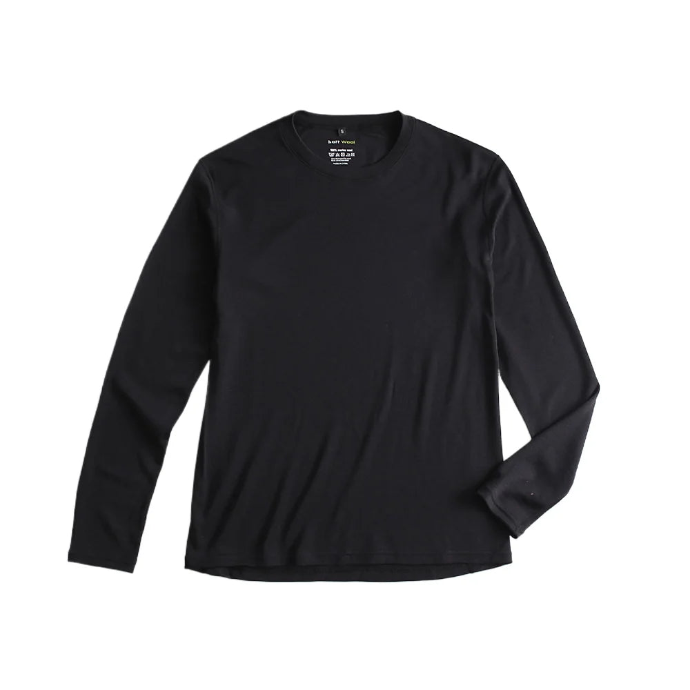 Men's 100% Merino Wool Thermal Underwear Long Sleeve Shirt Merino Wool Base Laye Top Wicking Breathable Anti-Odor 230g Asia Size