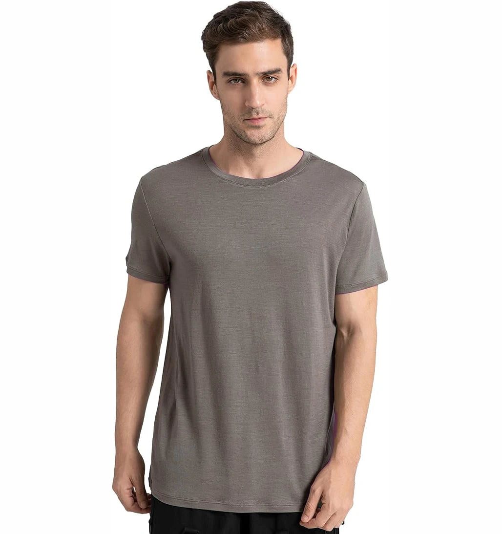 100% Merino Wool T Shirt for Men Short Sleeve Tee 170GSM Men Wool Base Layer Quick Dry Anti-Odor for Travel Hiking USA Size