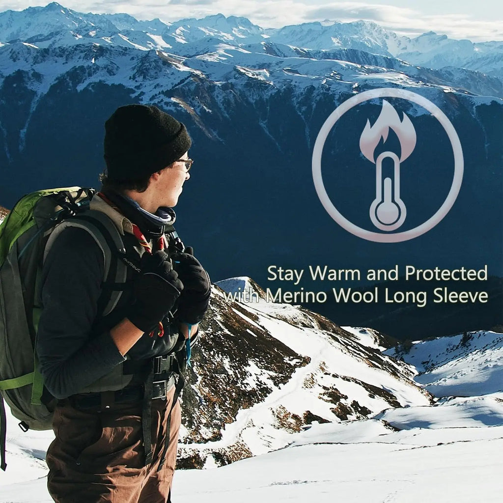 100% Merino Wool Base Layer Mens Soft Long Sleeve Shirts Men Merino Wool Thermal Underwear Odor Resistance for Hiking Hunting