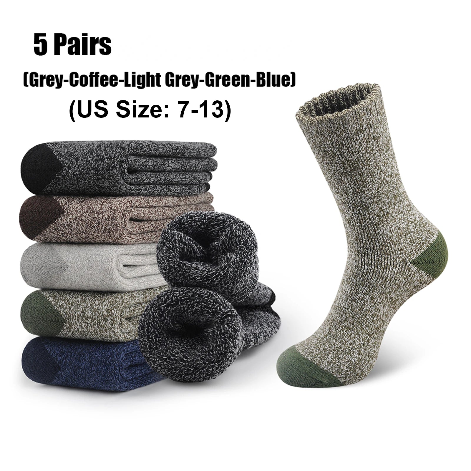 Mens Merino Wool Socks Hiking Trekking Moisture Wicking Outdoor Thick Warm Skiing Heavy Cushion Socks Cycling Socks Against Cold