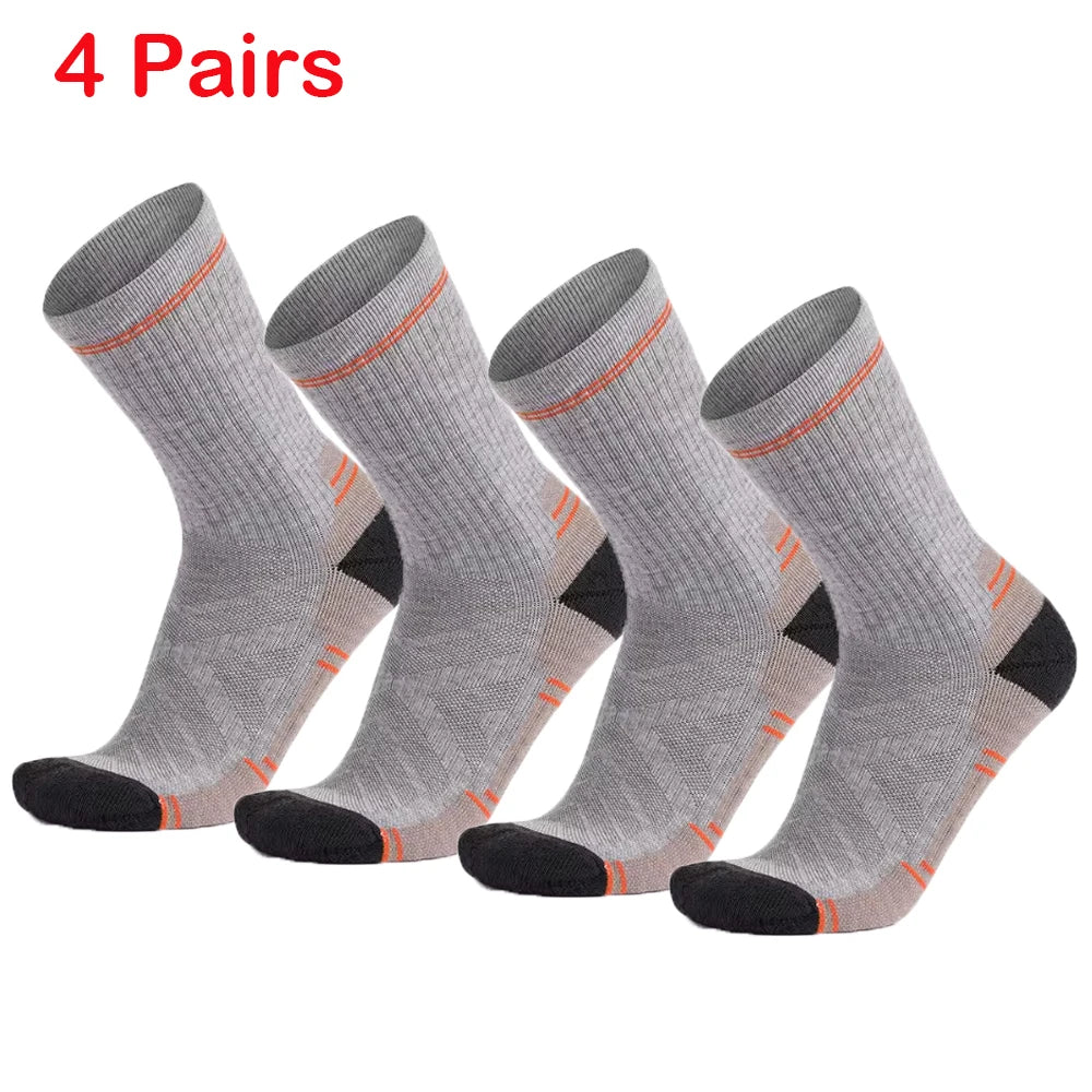 4 Pairs Merino Wool Hiking Crew Socks for Men Women Soft Lightweight Merino Wool Sports Socks Cushioned Anti-Blister Breathable