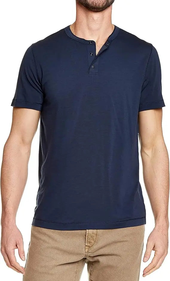100% Merino Wool Short Sleeve Henley Shirt Mens Merino Wool T Shirts Moisture Wicking Odor Resistant Everyday Tee Top Running