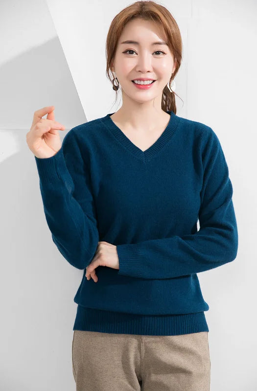 Women 100% Merino Wool V Neck Sweater Pullover Top Lightweight Warm Knitted Pullover Femme Cashmere Sweater Vintage Sweater