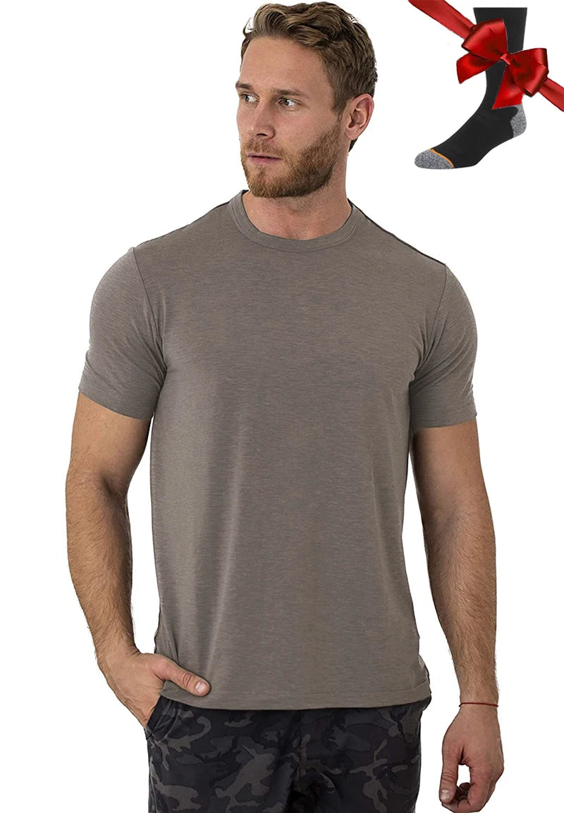 100% Merino Wool T Shirt Men Base Layer Merino Tshirt 180G Everyday Undershirt Wicking Breathable Anti-Odor + Hiking Blend Socks