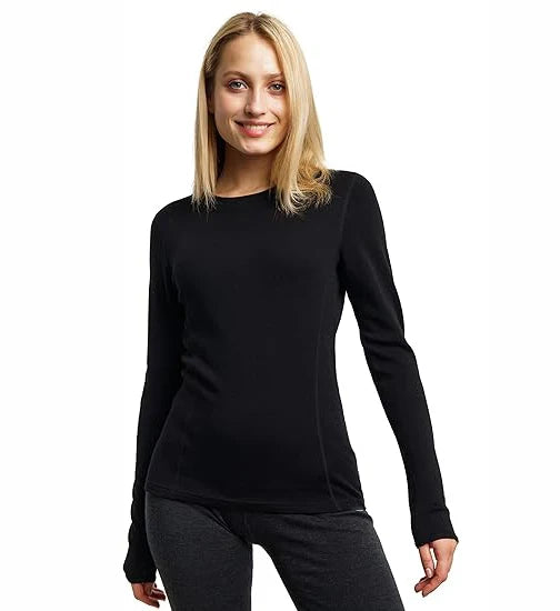 250Gsm Women's 100% Merino Wool Base Layer Shirt Merino Wool Thermal Underwear Long Sleeve Shirts Warm Wicking Anti-Odor