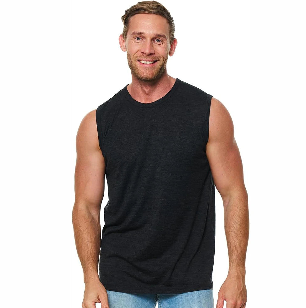 Men‘s Merino Wool Tank Top Active Merino Wool Sleeveless Undershirt Moisture Wicking Breathable Anti-Odor Lightweight Base Layer