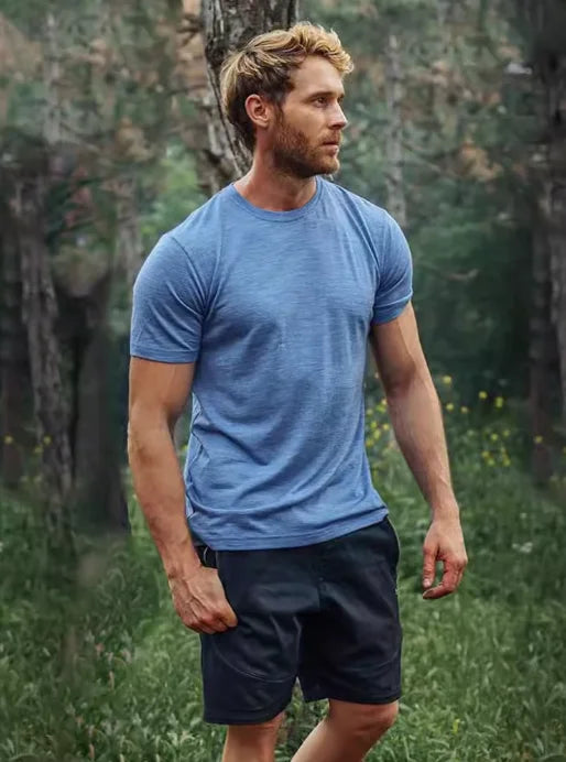 100% Merino Wool T-Shirt Men Short Sleeve Merino Shirts Sport Lightweight Base Layer Hiking Tshirt Soft Breathable Undershirt