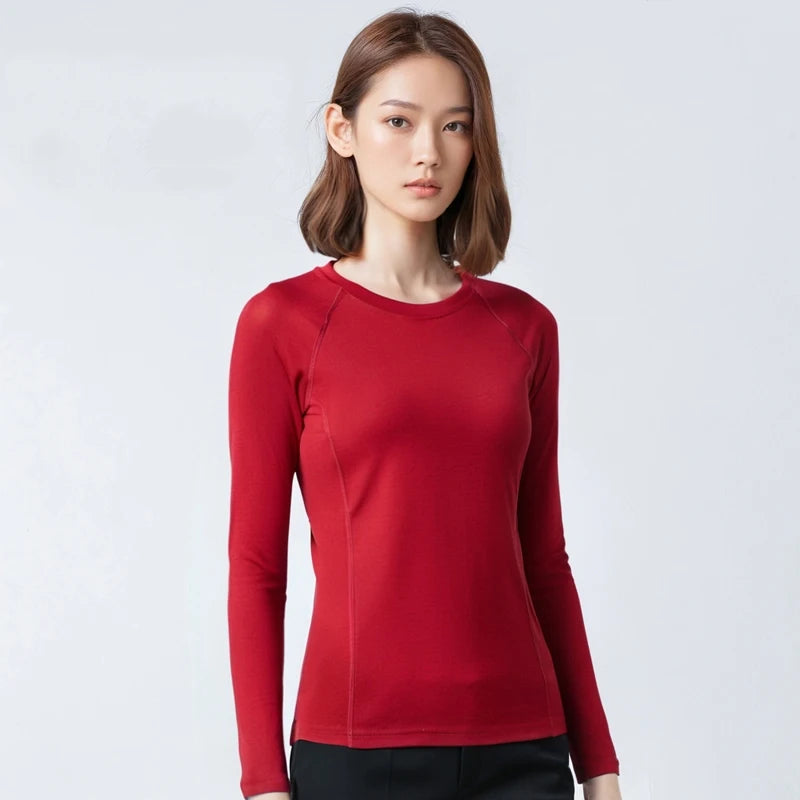 Women's 100% Merino Wool Base Layer Shirt 17.5Micro Merino Wool Thermal Underwear Long Sleeve Shirts Wicking Anti-Odor 210G