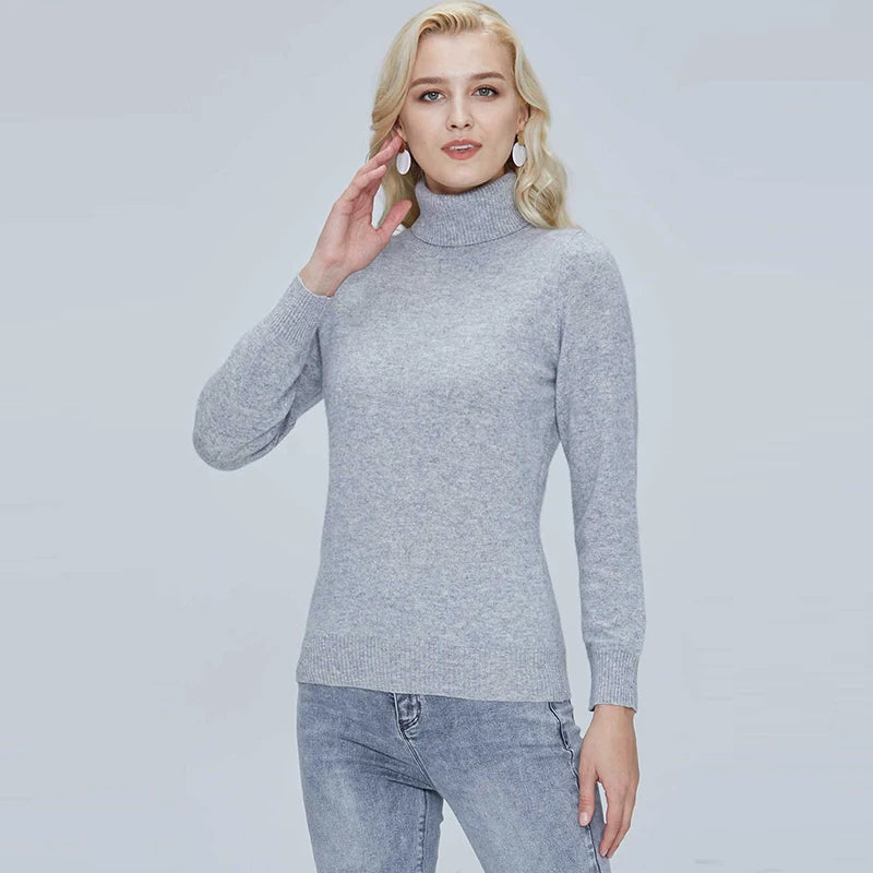Womens Turtleneck Sweater 100% Merino Wool Spring Fall Winter Warm Soft Knitted Pullover Femme Jumper Women Cashmere Sweaters