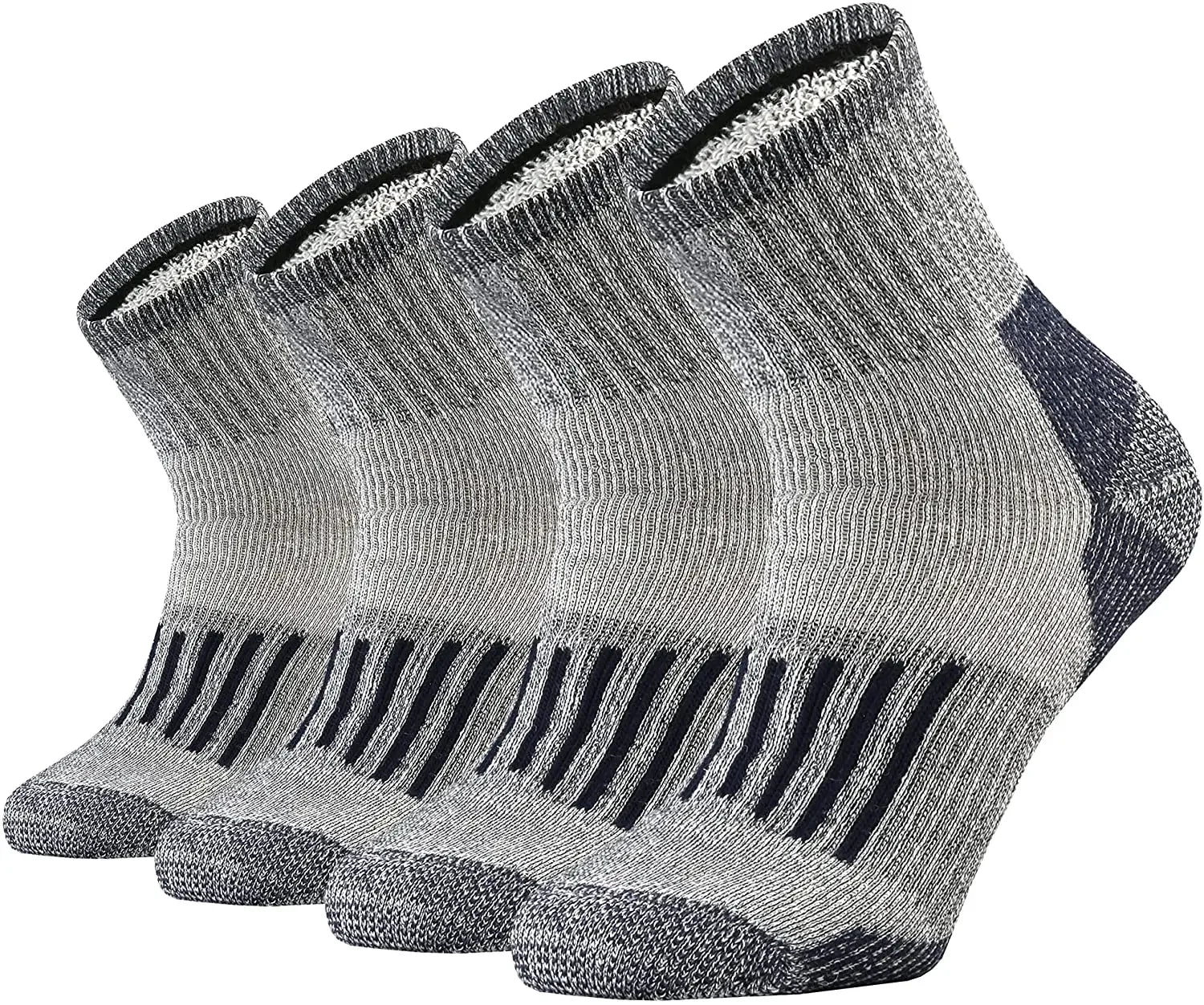 Mens Merino Wool Socks Hiking Trekking Moisture Wicking Outdoor Thick Warm Skiing Heavy Cushion Quarter Socks 4 Pairs Euro Size