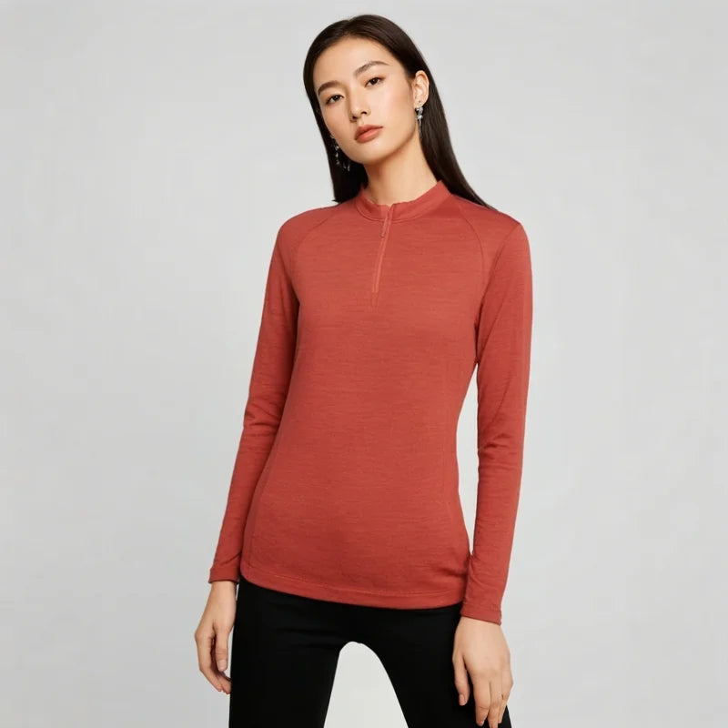 100% Merino Wool Base Layer Top Womens Merino Wool Half Zip Long Sleeve Thermal Shirt Moisture Wicking Breathable 220G