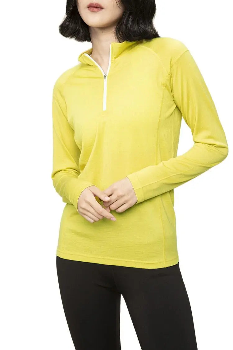 100% Merino Wool Base Layer Top Women Merino 160G Wool Active 1/4 Zip Long Sleeve Thermal Shirt Lightweight Breathable Quick Dry