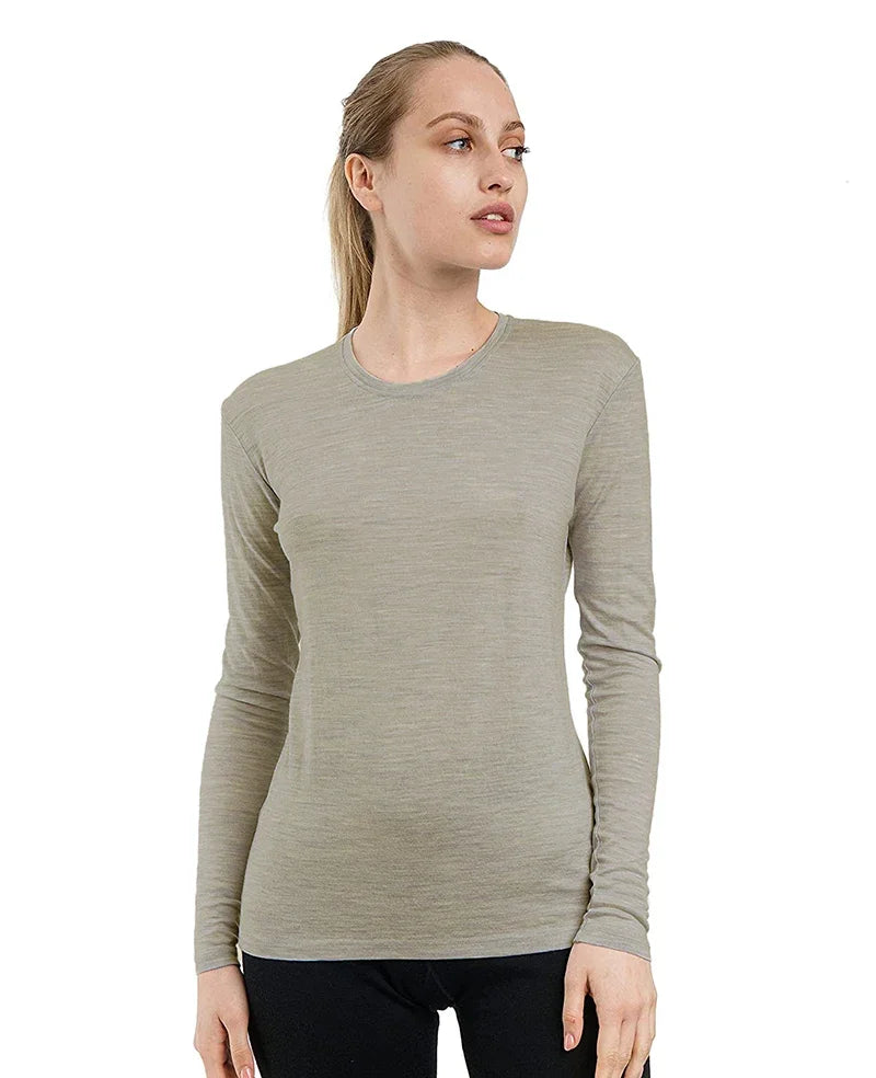 Women's 100% Merino Wool Base Layer Tops Merino Wool Thermal Underwear Long Sleeve Shirt Hiking Wicking Anti-Odor 170G/190G