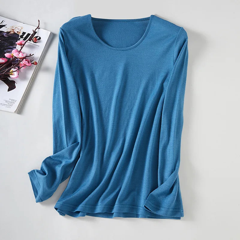 Women's 100% Merino Wool Long Sleeve Base Layer Undershirt Ultra Soft Wool Thermal Underwear Shirts Breathable Anti-Odour 150G