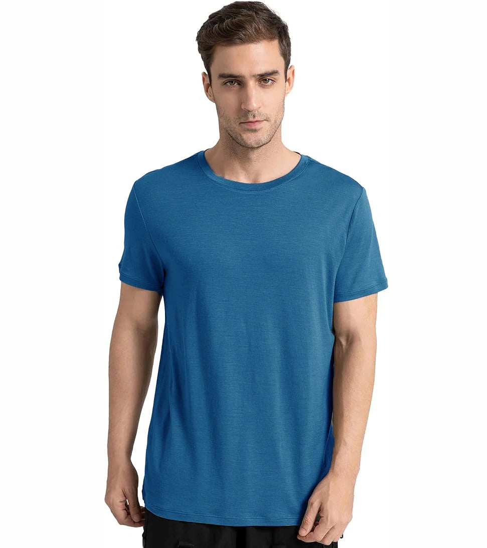 100% Merino Wool T Shirt for Men Short Sleeve Tee 170GSM Men Wool Base Layer Quick Dry Anti-Odor for Travel Hiking USA Size
