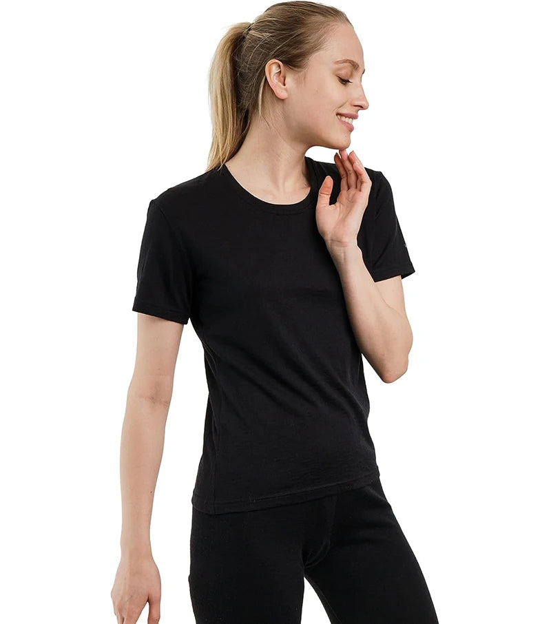 100% Merino Wool T Shirt Women Merino Wool Short Sleeve Fit Base Layer Tee Hiking Yoga Running Breathable Wicking Quick Drying