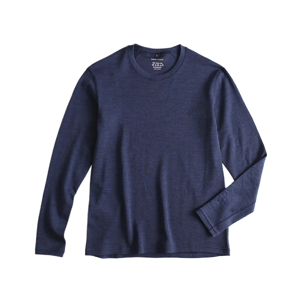 Men's 100% Merino Wool Thermal Underwear Long Sleeve Shirt Merino Wool Base Laye Top Wicking Breathable Anti-Odor 230g Asia Size