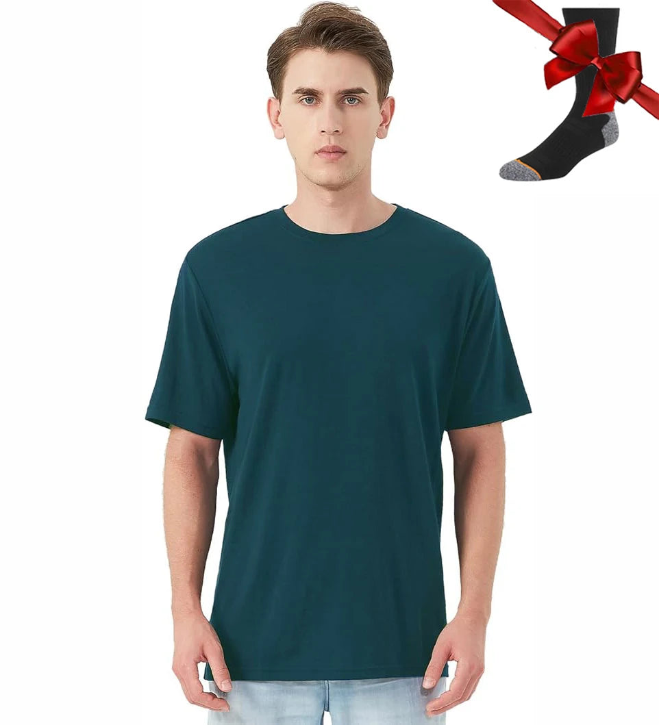 100% Merino Wool T Shirt for Men Short Sleeve Tee 170GSM Men Wool Base Layer Quick Dry Anti-Odor for Travel Hiking USA Size