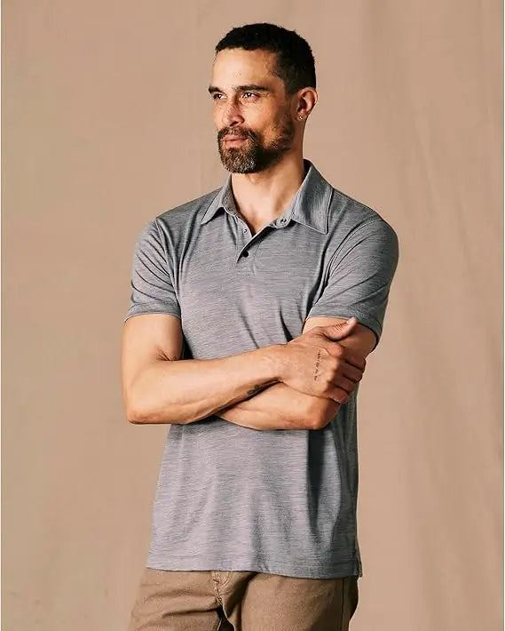 100% Merino Wool Polo T Shirt Men Merino Wool Short Sleeve Shirt for Men Lightweight Base Layer Anti-Odor Breathable USA Size