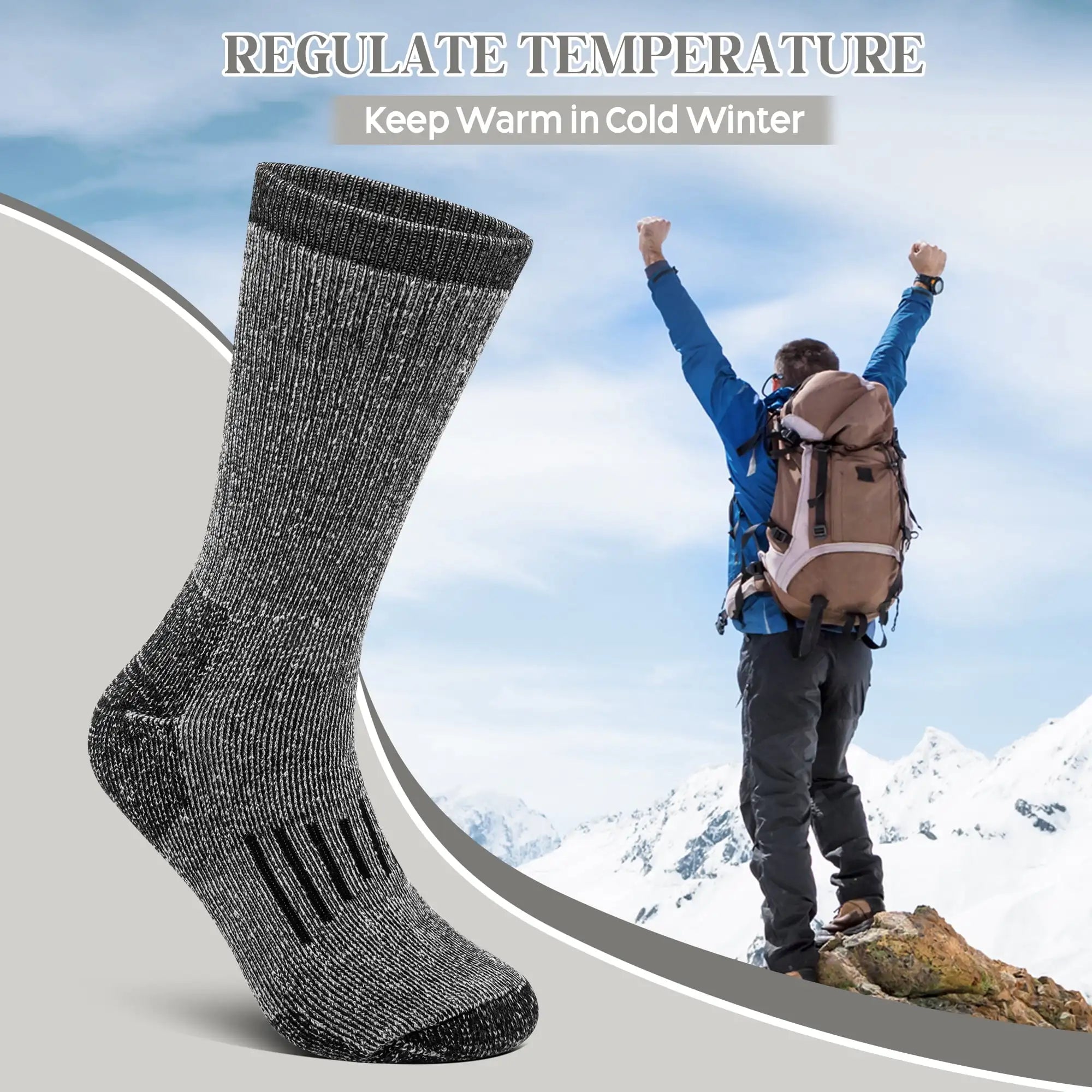 3 Pairs 80% Merino Wool Skiing Socks for Men Women Winter Warm Thermal Hiking Boot Cushion Crew Socks