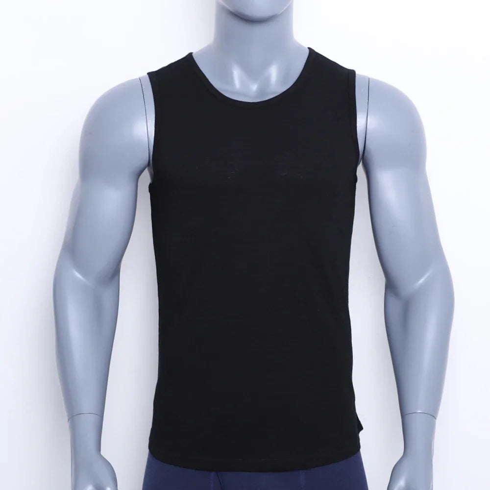 Men's 100% Merino Wool Tank Top Ultralight Merino Wool Base Layer Tank Tops Men Sleeveless Shirt Wicking Breathable Anti-Odor