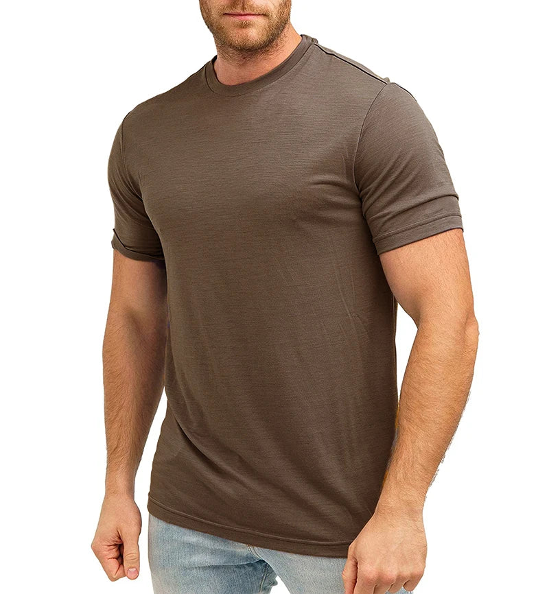 100% Superfine Merino Wool T Shirt Mens Base Layer Tee Merino Wool 180G Everyday Undershirt Wicking Breathable Anti-Odor