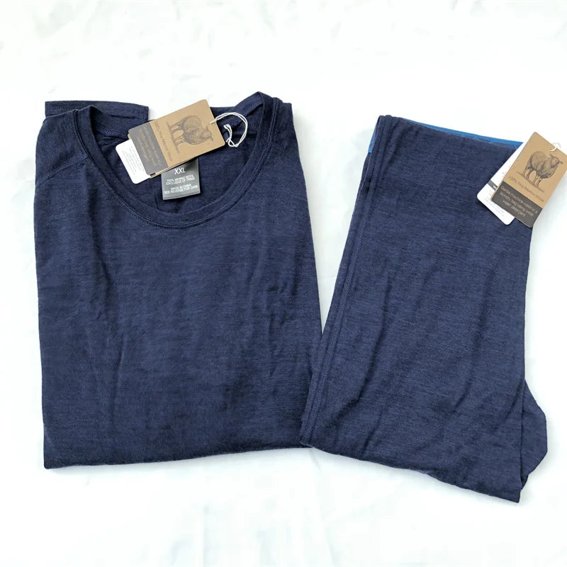 100% Merino Wool Base Layer Men 150G Lightweight Merino Long Sleeve Thermal Underwear Men First Layer Thermal Fit Top Crew Shirt