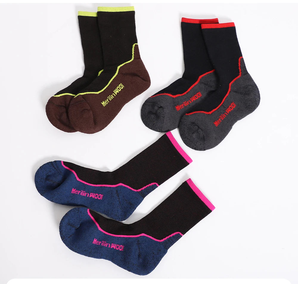 Mens Womens Merino Wool Hiking Socks Soft Lightweight Merino Wool Sports Crew Socks Thermal Anti-Blister Breathable 2/3 Pairs