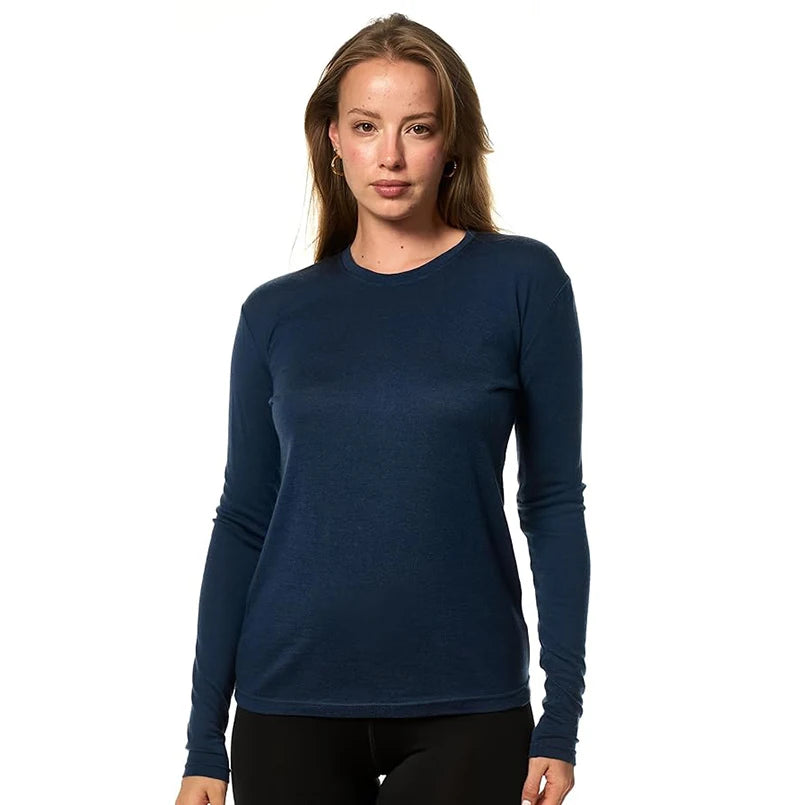 100% Merino Wool Base Layer Tops Womens 16.5Micro Merino Wool Thermal Underwear Long Sleeve Shirts Hiking Wicking Anti-Odor 180G