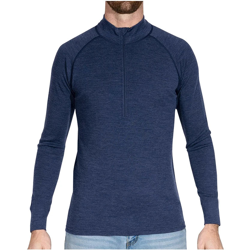 Merino Wool Men Base Layer Top 50% Merino Fit Long Sleeve Shirt 180G Lightweight Underwear Active Half Zip Sweater Quick-Dry