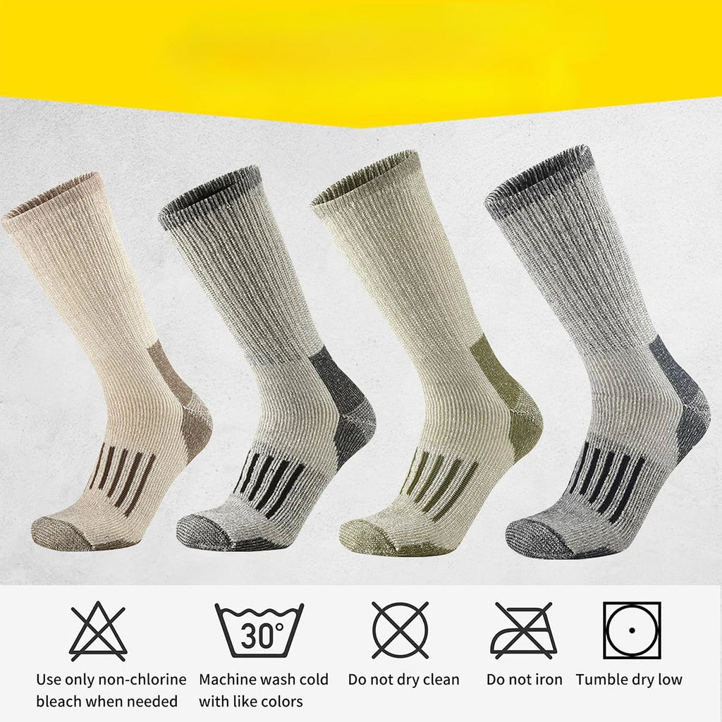 Men's 80% Merino Wool Cushion Crew Socks Moisture Wicking Control for Outdoor Hiking Work Boot Thermal Warm All Seasons