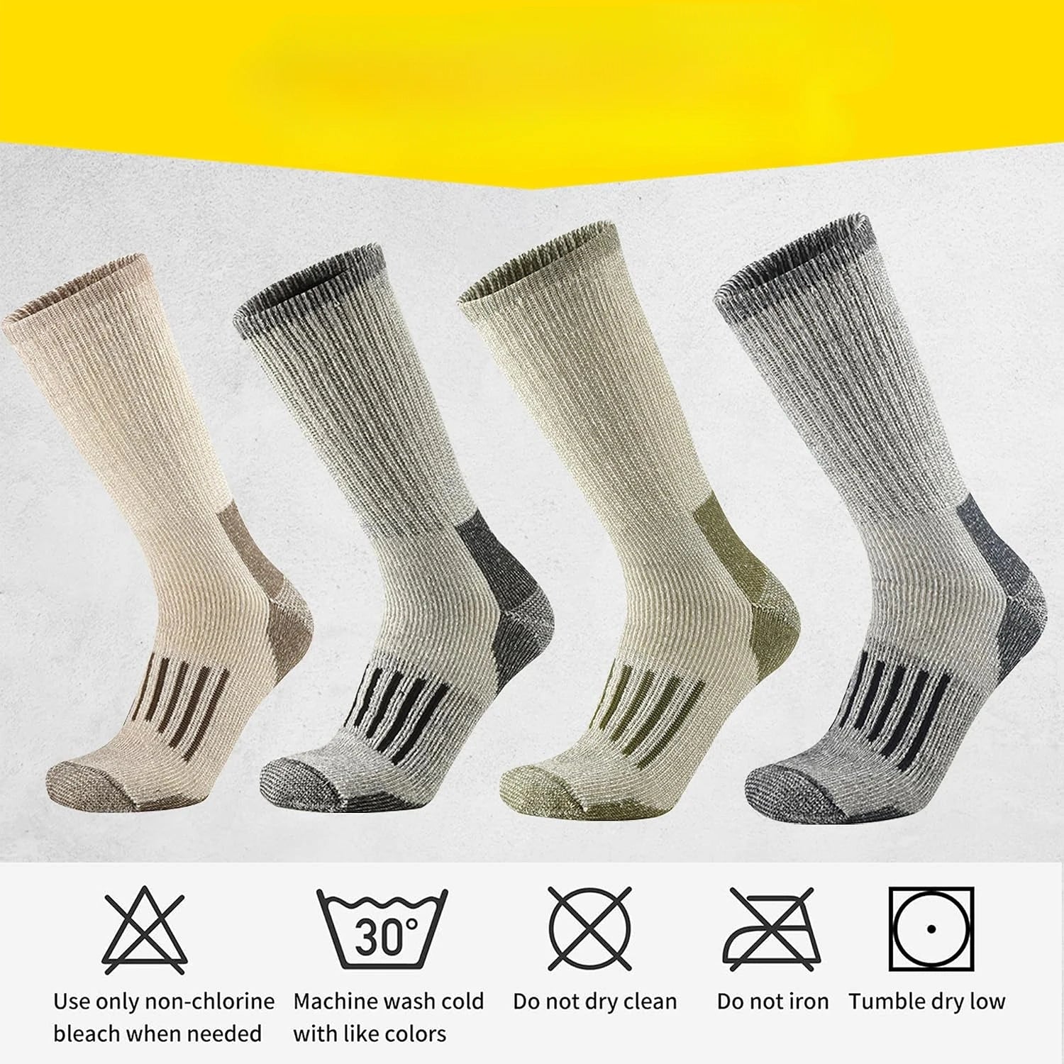 Men's 80% Merino Wool Cushion Crew Socks Moisture Wicking Control for Outdoor Hiking Work Boot Thermal Warm All Seasons