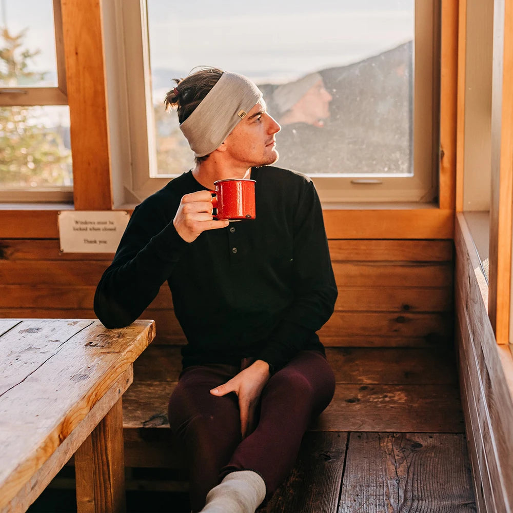 100% Merino Wool Base Layer Mens Merino Wool Henry Collar Shirts Thermal Underwear Long Sleeve T-Shirt for Hiking Hunting