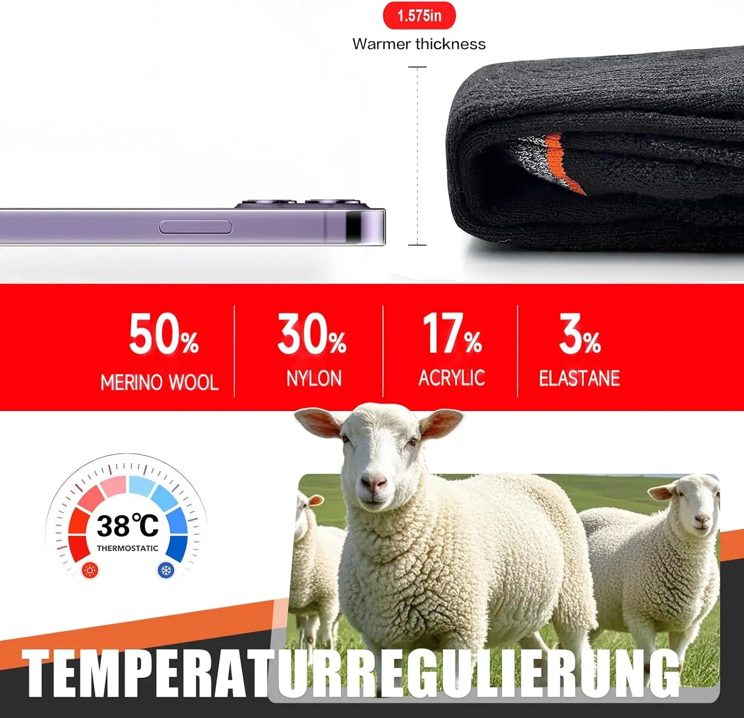 Men's Merino Wool Crew Work Socks Moisture Wicking Athletic Wool Socks for Hiking Sports Running 3 Pairs