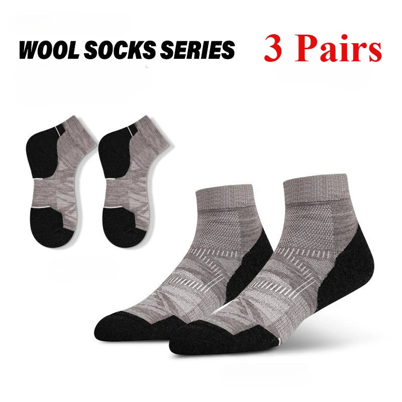 Men Women 90% Merino Wool Ankle Socks Athletic Hiking Running Compression Support Anti-blister Cushion Low Cut Socks 3 Pairs