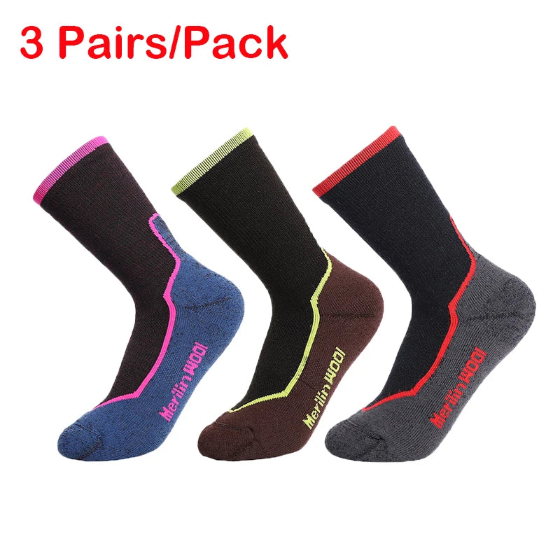Mens Womens Merino Wool Hiking Socks Soft Lightweight Merino Wool Sports Crew Socks Thermal Anti-Blister Breathable 2/3 Pairs