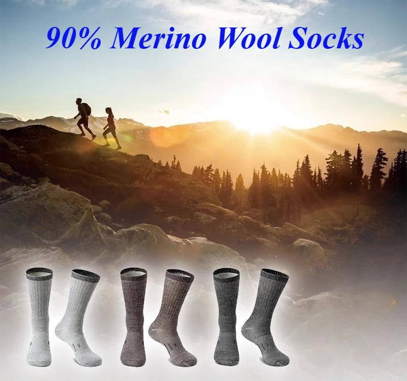 Mens 90% Merino Wool Crew Socks Thermal Warm Thickened Terry Socks for Winter Work Hiking Running Outdoor Plus Size 42-47