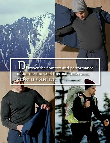 Men's 100% Merino Wool Base Layer Top 250G Merino Wool Shirts for Men Thermal Underwear Long Sleeve T-Shirt for Hiking Hunting