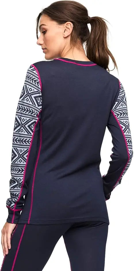 50% Merino Wool Base Layer Womens 240G Midweight Fitted Long Sleeve Knit Merino Wool Thermal Shirts for Ski Hiking Outdoor