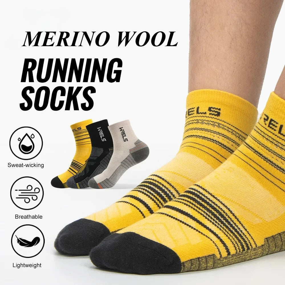 3 Pairs Merino Wool Running Socks Low Cut Sock Compression Support Thick Cushion Wool Socks for Cycling Hiking Moisture Wicking